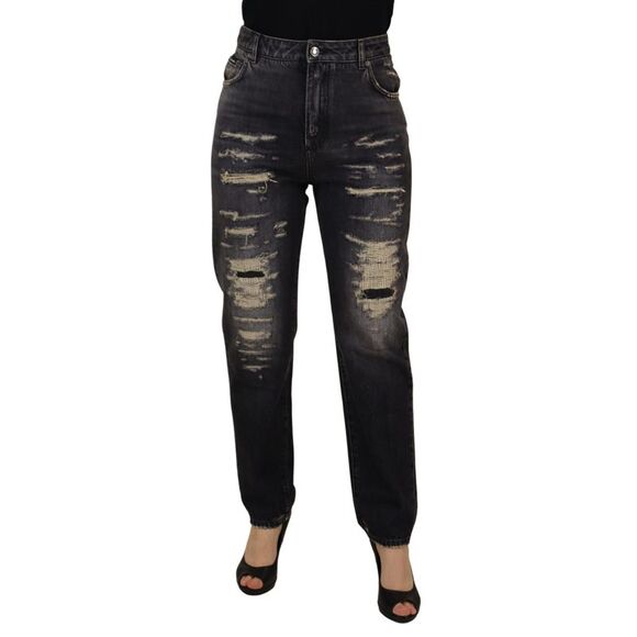 Dolce & Gabbana Black Washed Tattered High Waist Denim Women's Jeans